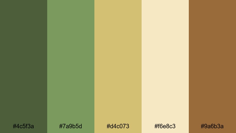 caramel matcha swirl green yellow brown color palette with hex codes
