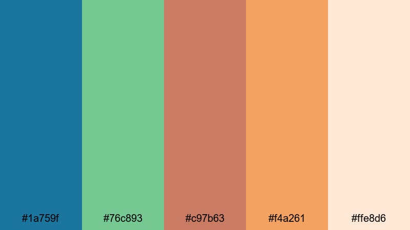 caramel seafoam dreams teal brown color palette with hex codes