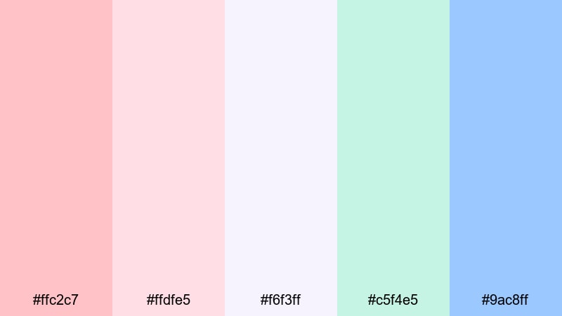 carnival cotton clouds peach mint color palette with hex codes