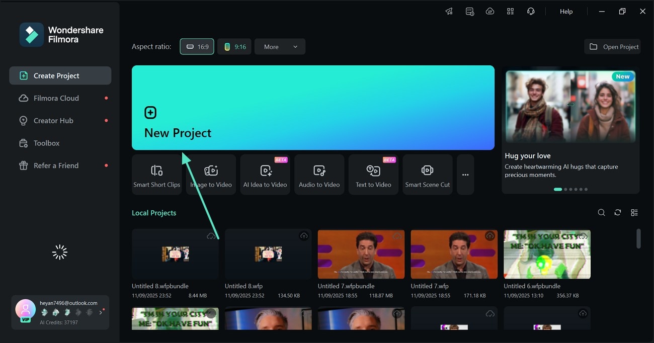 new project filmora pc
