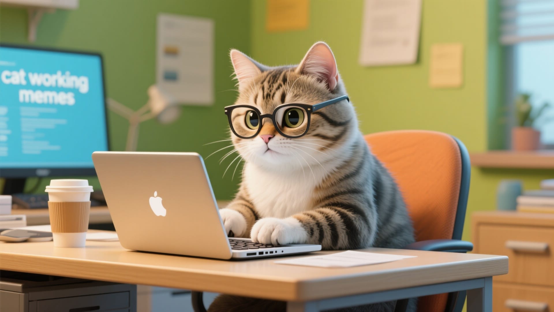 cat working at desk
