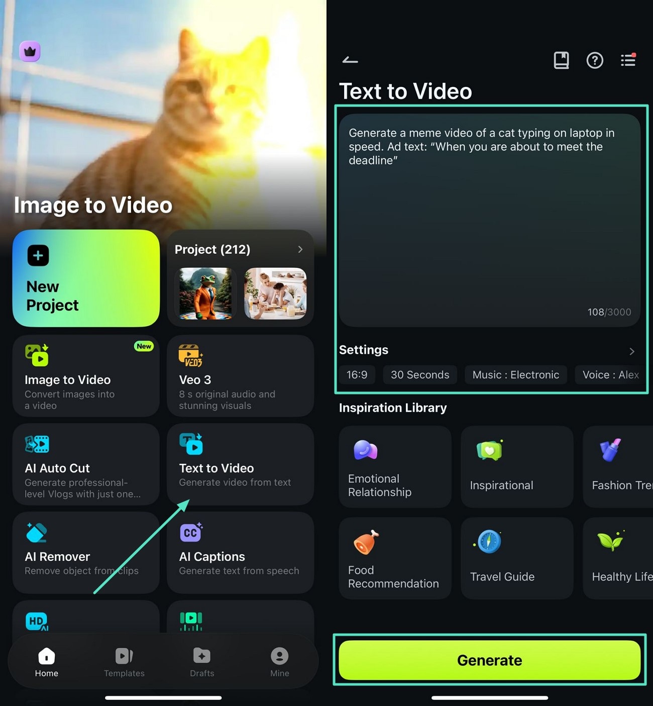 acquire text to video feature