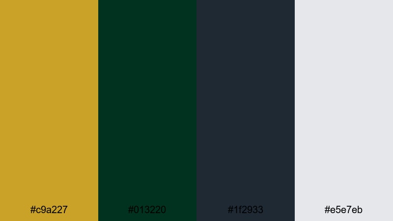 cathedral aisle elegance gold dark green color palette with hex codes