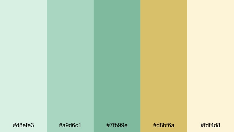 celadon morning shine gold green color palette with hex codes