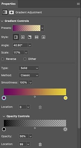 gradient layer color settings