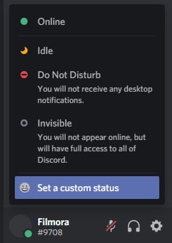Click profile icon and select Set status on Discord