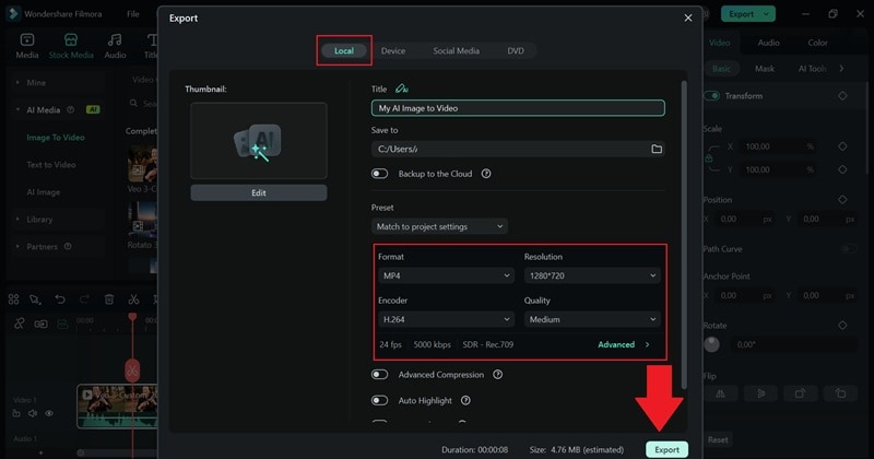 export ai video to your device
