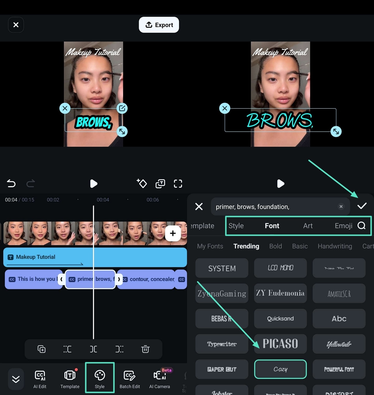 apply animation and style to ai cpations