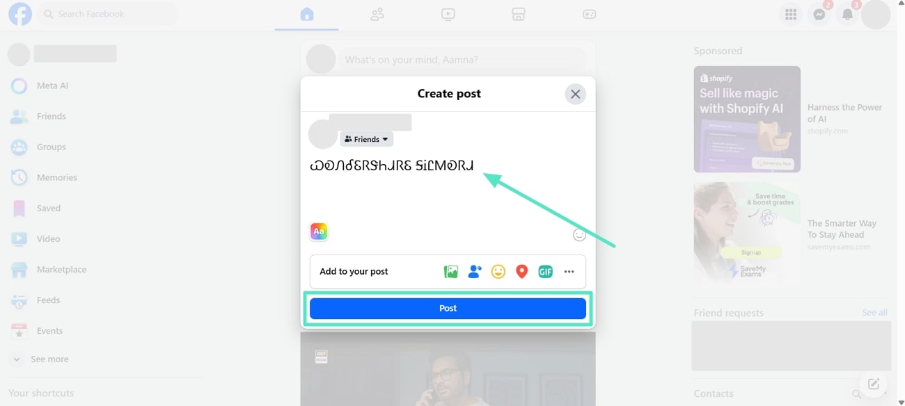 paste font style facebook post