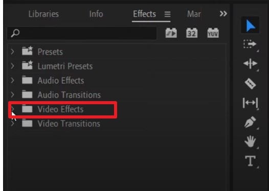 Registerkarte Effekte in Adobe Premiere Pro