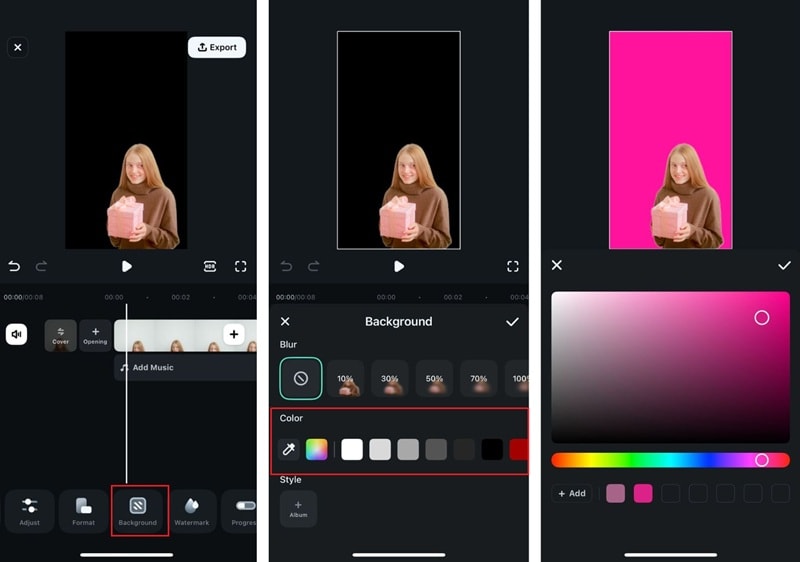 modifier la couleur d'arrière-plan de la vidéo