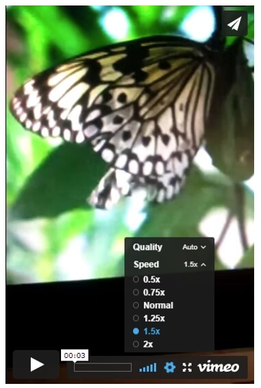 تغيير سرعة تشغيل فيديو vimeo