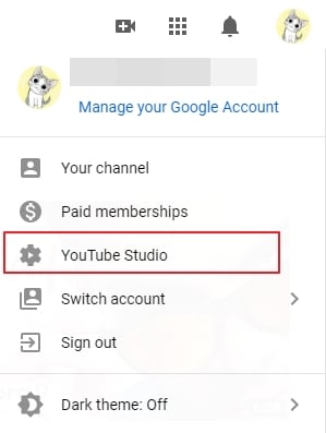  YouTube Studio button