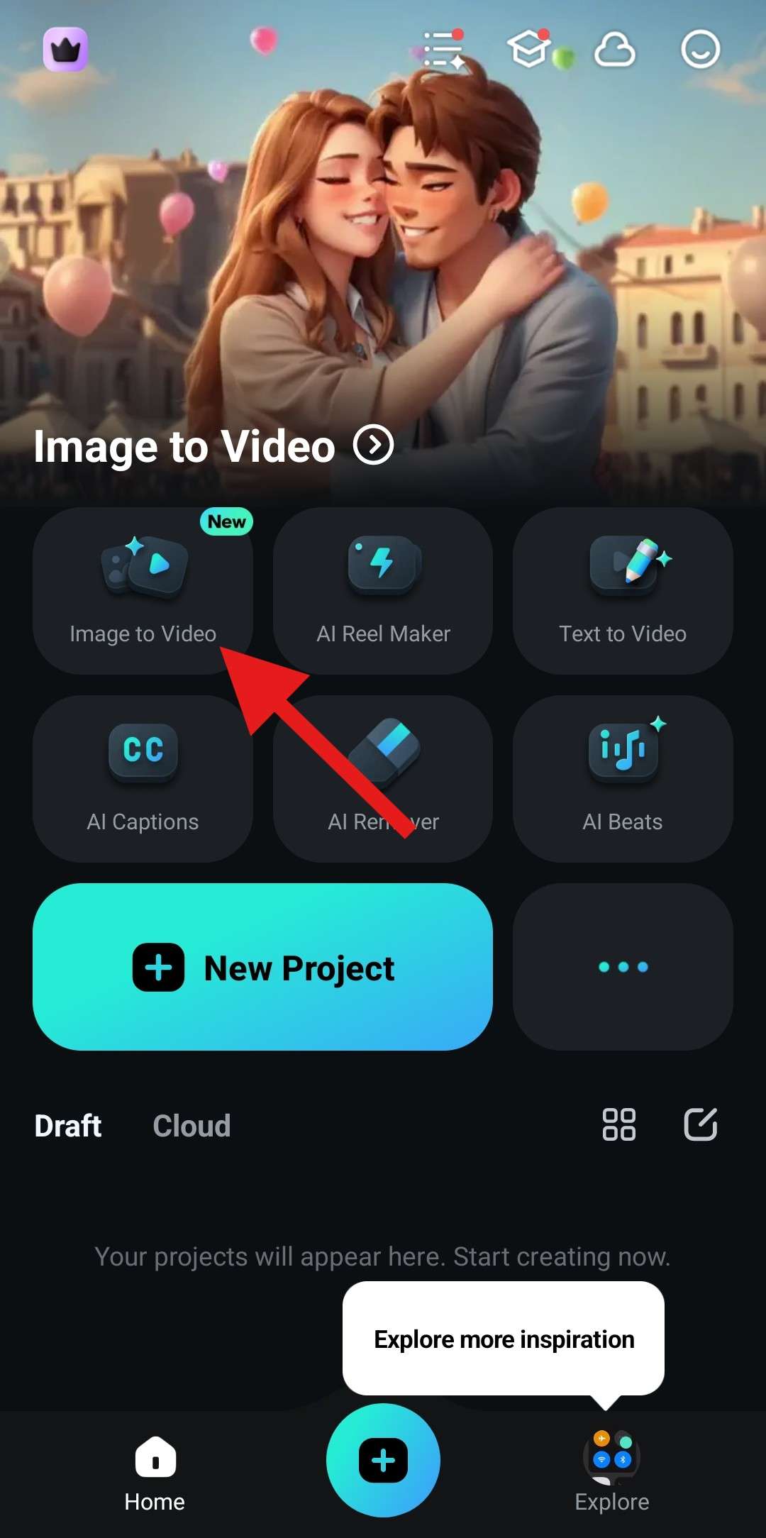 open image to video filmora mobile