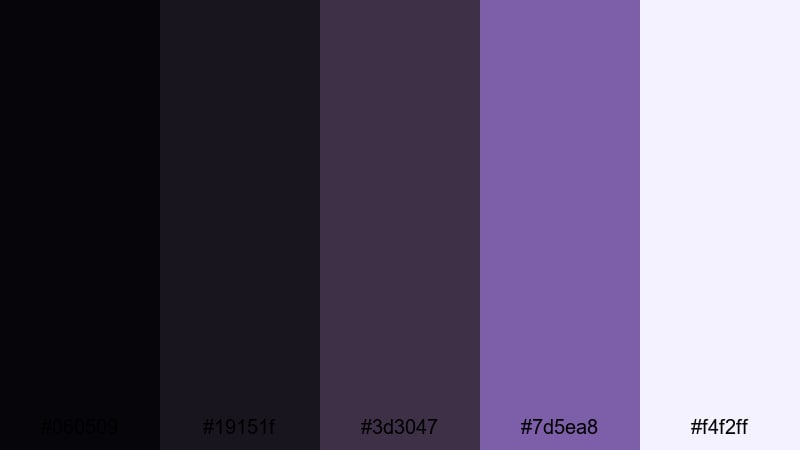 charcoal amethyst minimal black purple color palette with hex codes