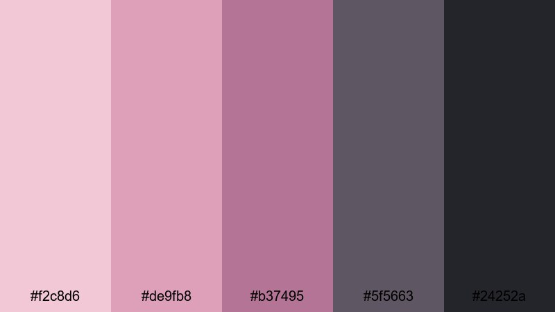 charcoal blush noir pink gray color palette with hex codes