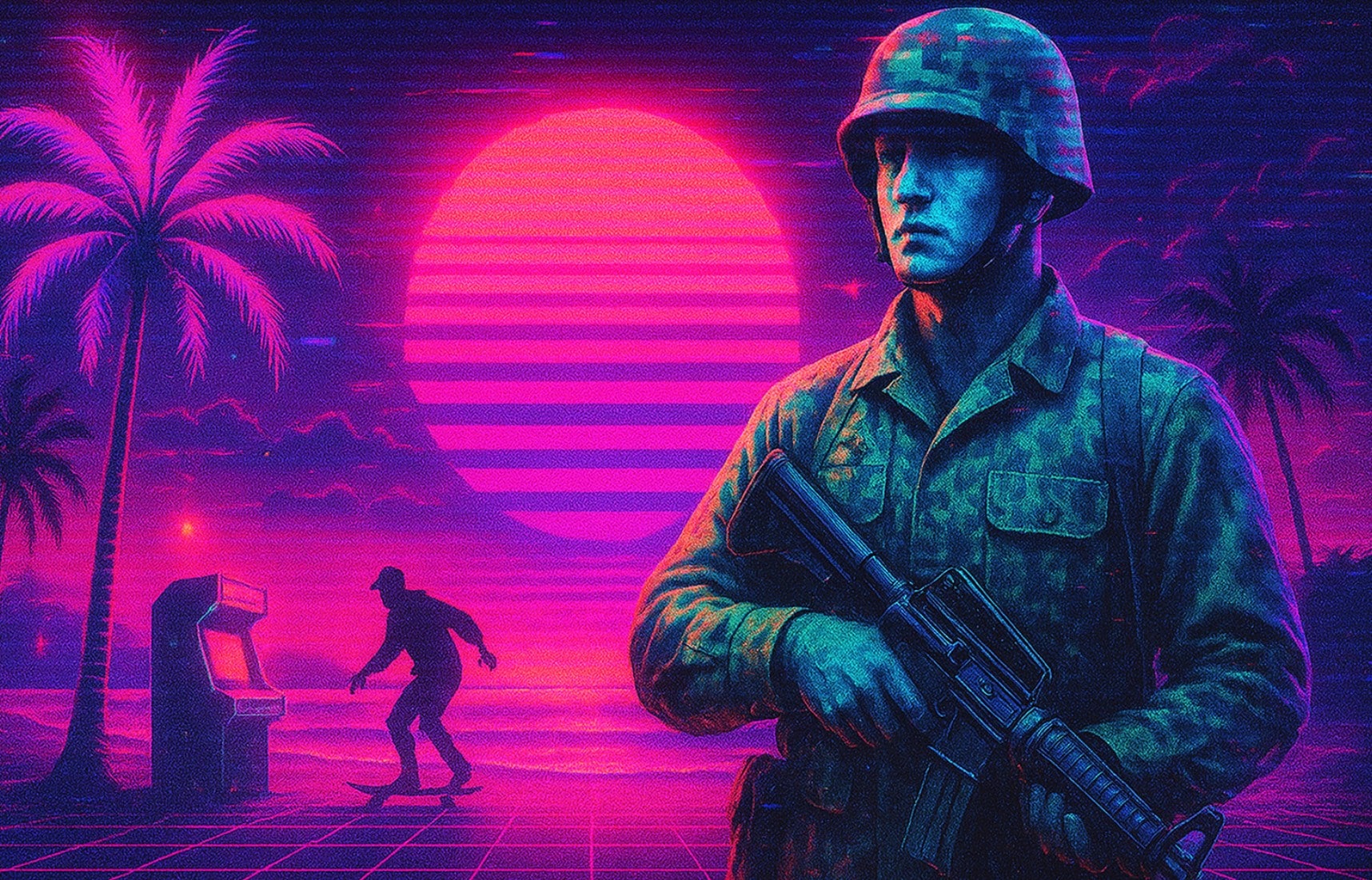 soldier in a retro beach