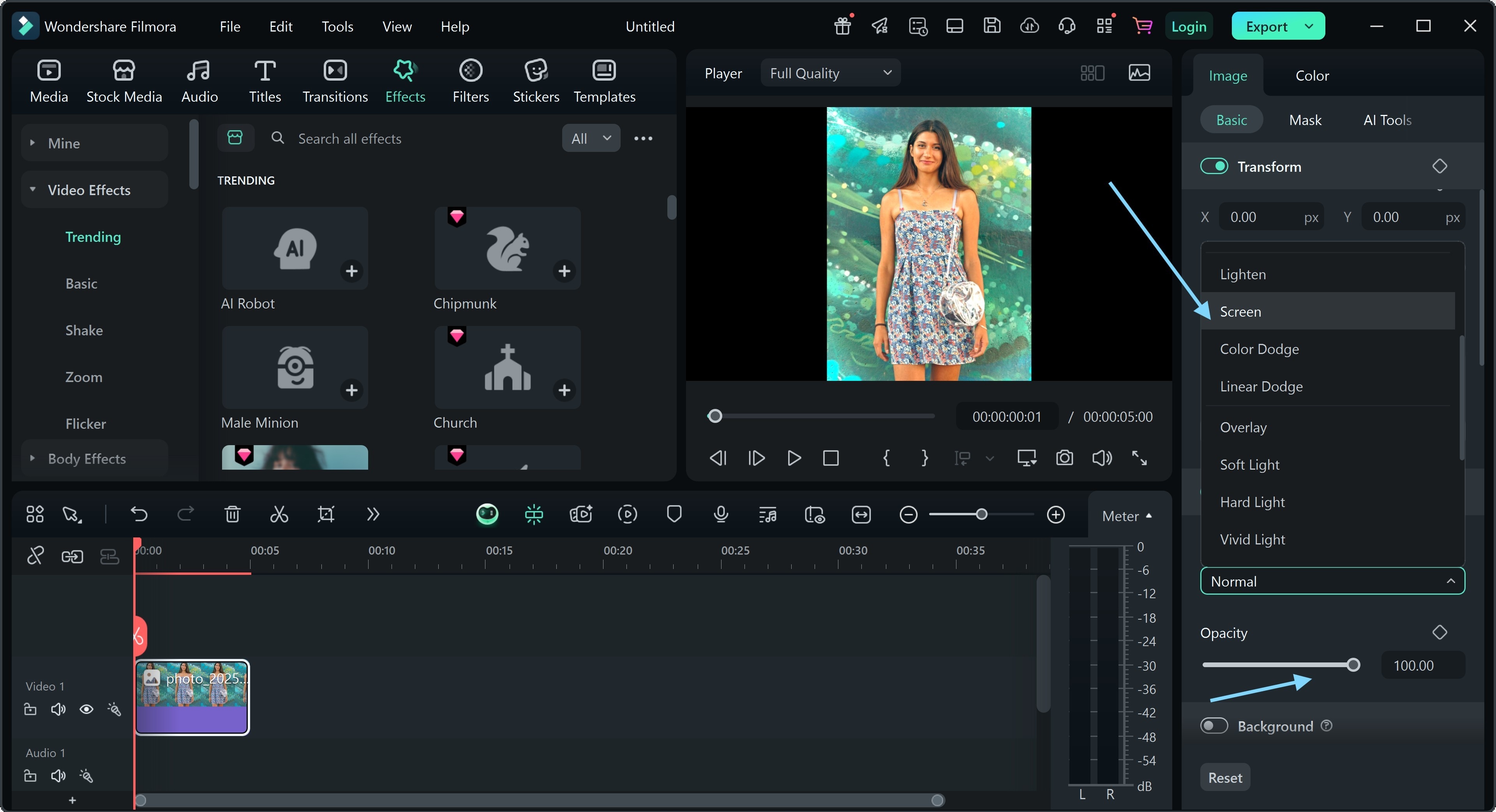choose screen blend mode