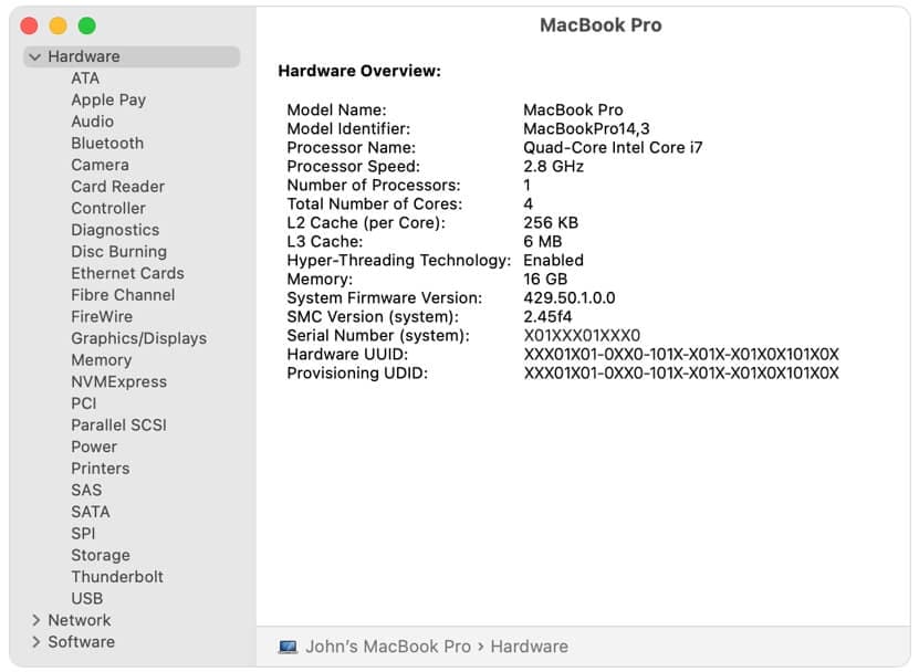 controleer de macbook-specificaties