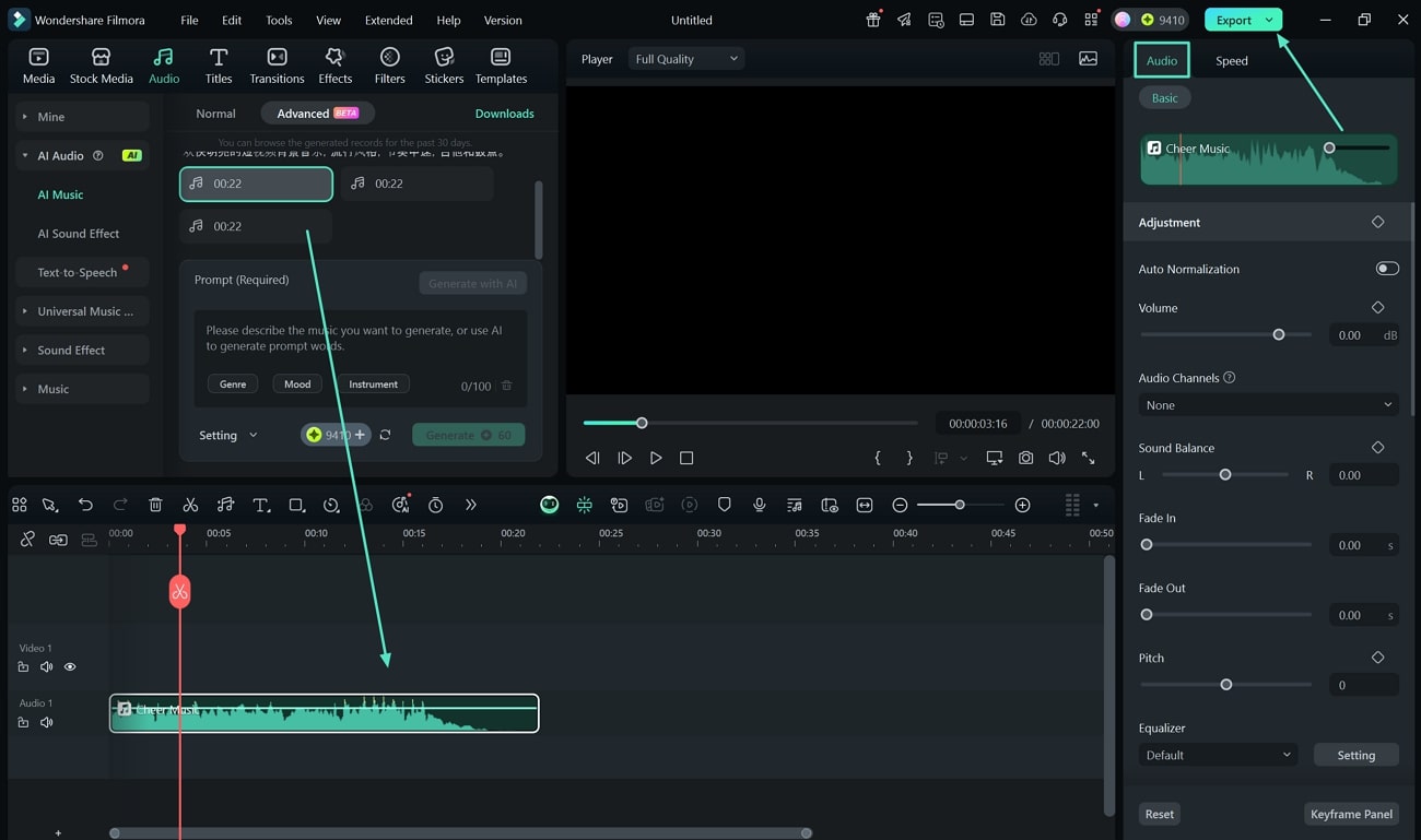 edit cheer music and export