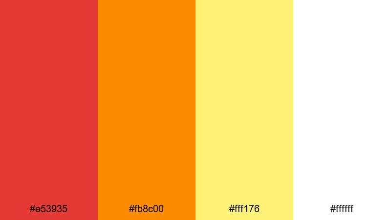 cheerful reaction burst red orange yellow color palette with hex codes