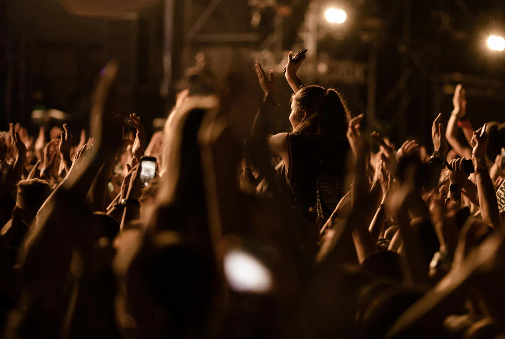 a crowd cheering