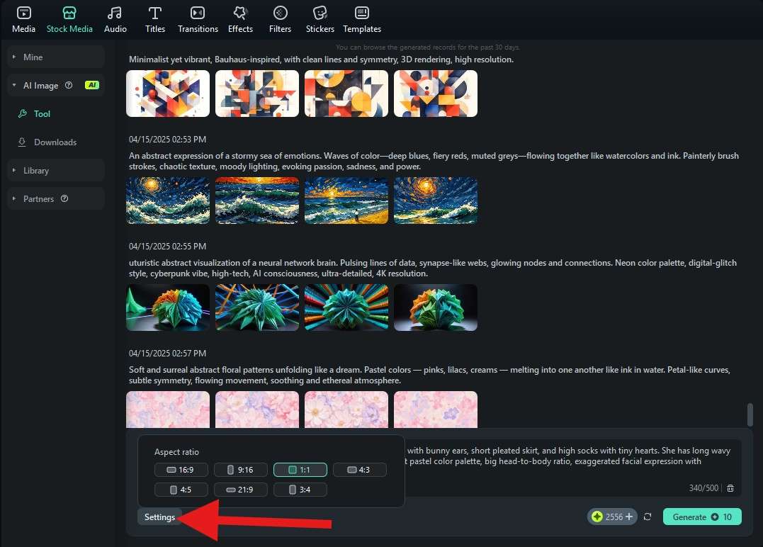 pick the aspect ratio ai image