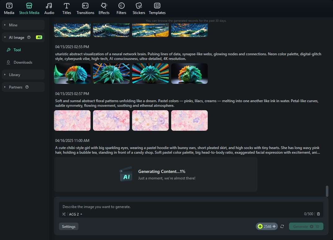 wait for ai image filmora desktop