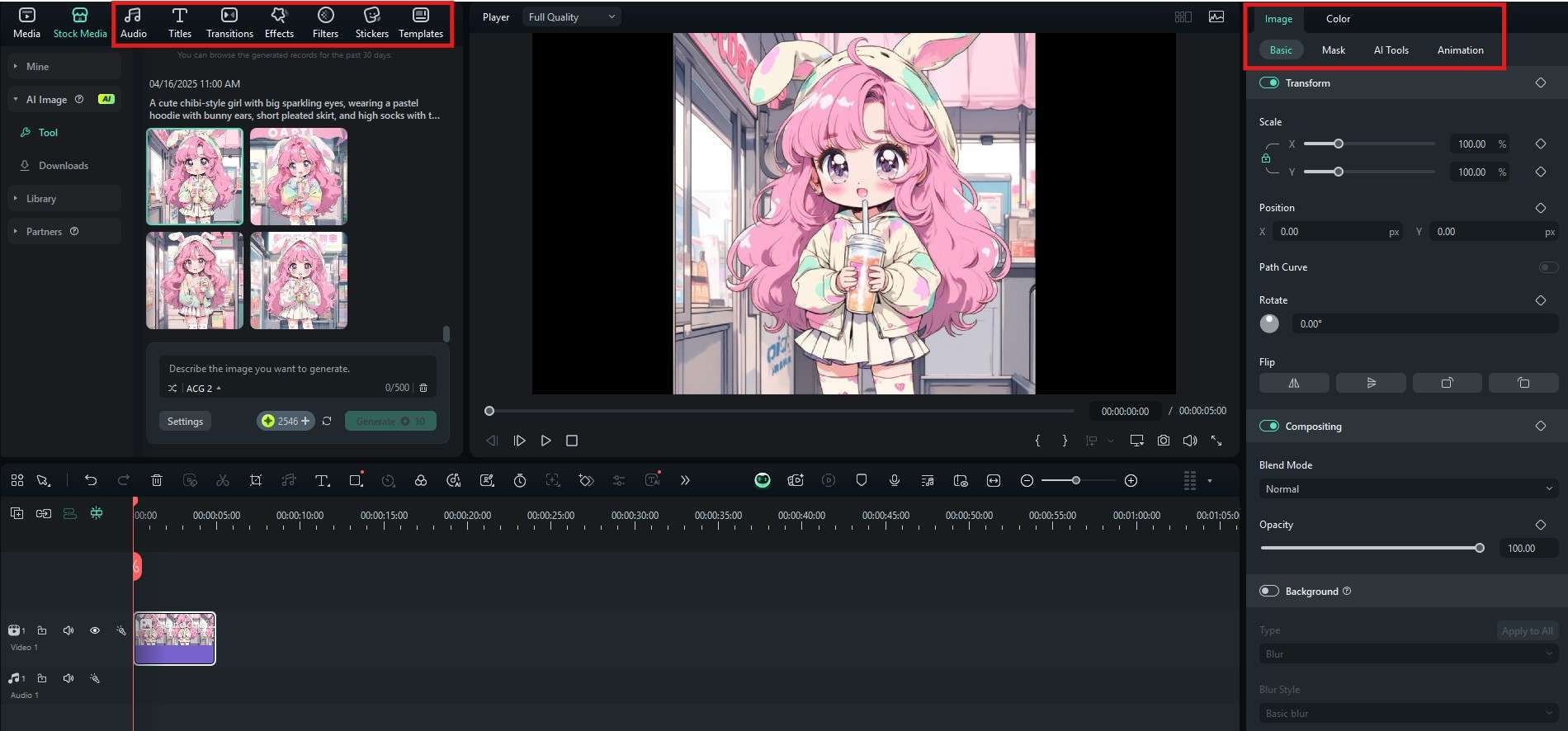 drag ai chibi image to timeline
