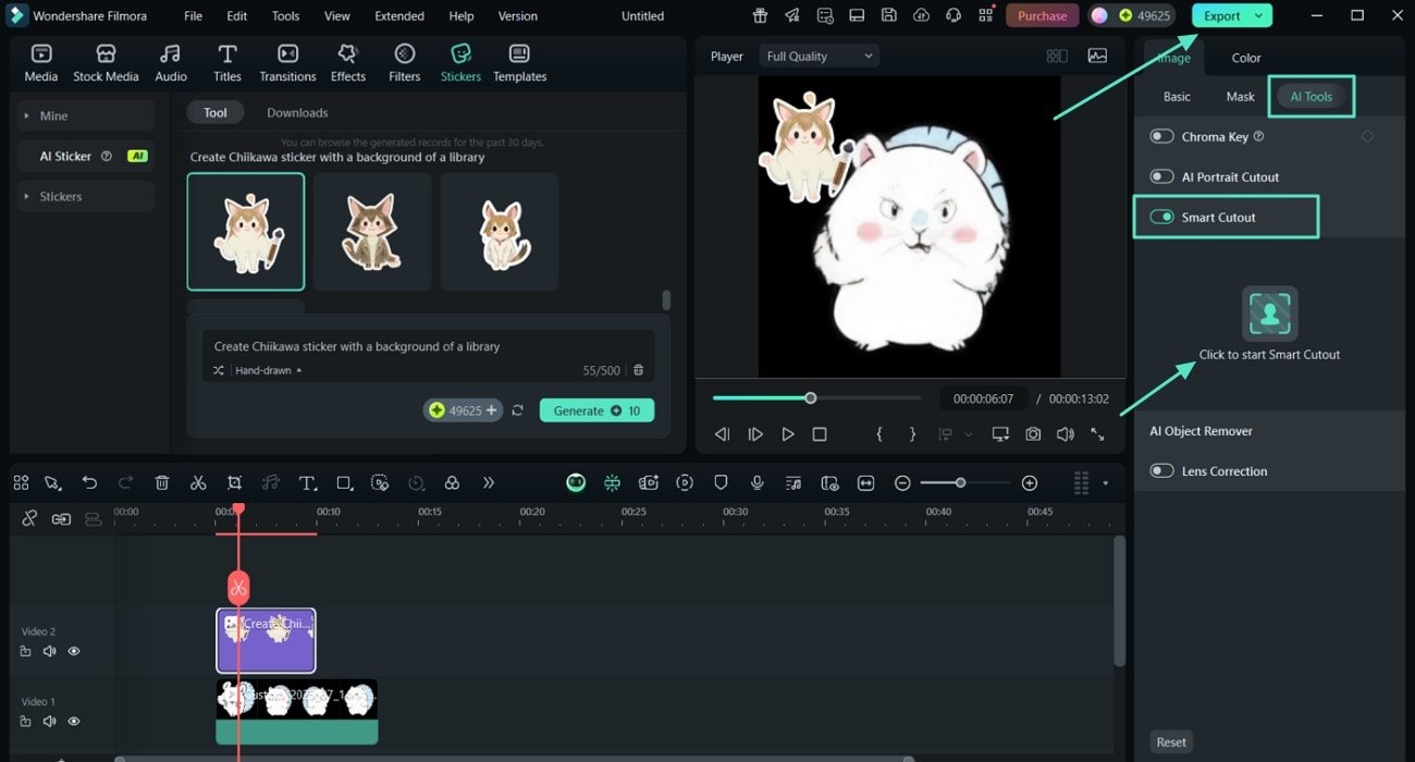 apply smart cutout and hit export