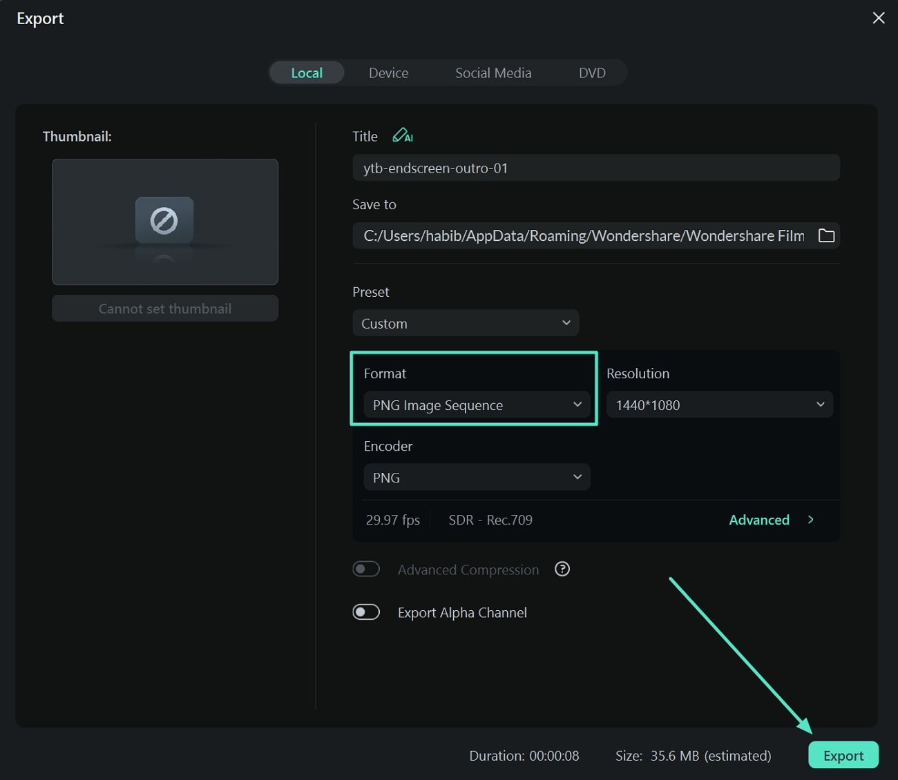 choose format and export video