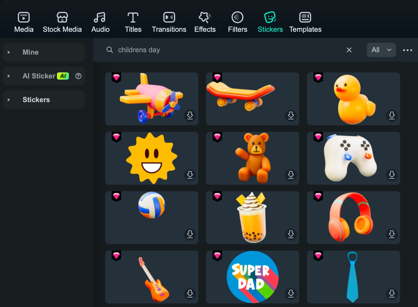 filmora stickers children's day video maker