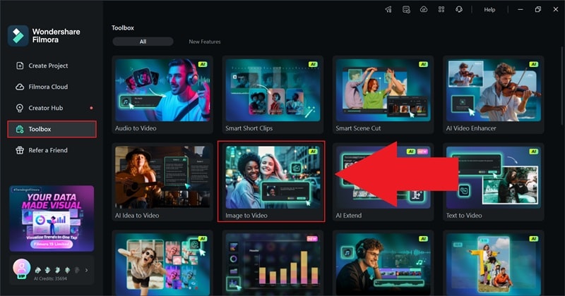 open filmora image to video feature