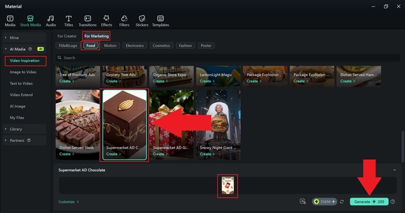 select template and generate video