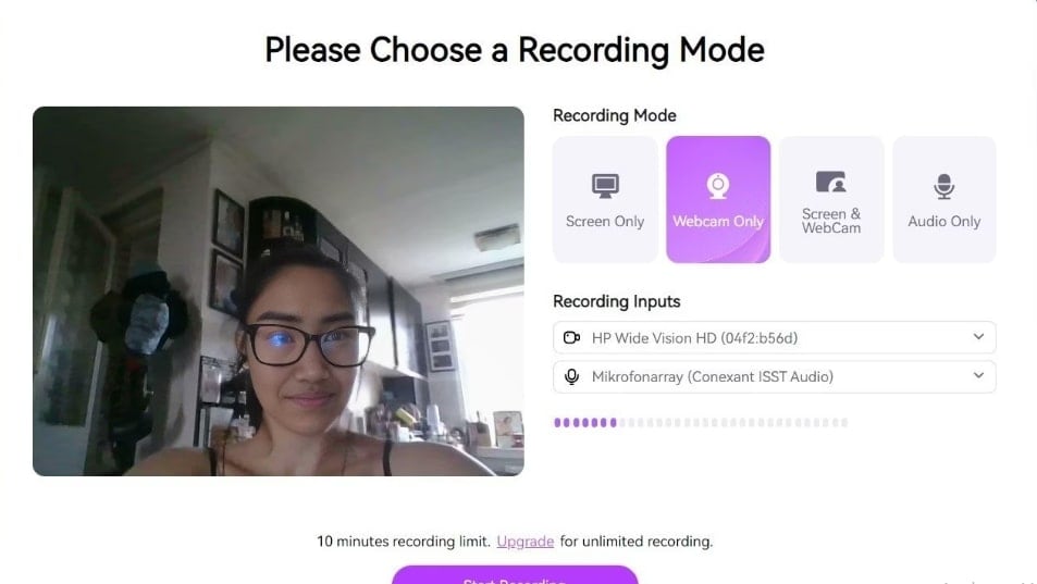 choose webcam Recording mode