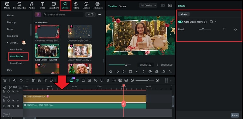 download xmas border in effects tab