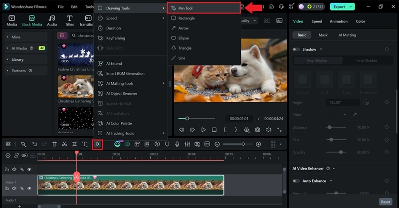 open pen tool in filmora