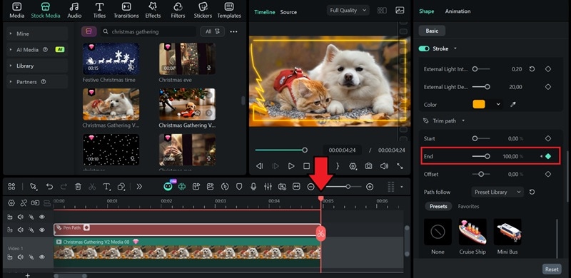 add second keyframe for trim path