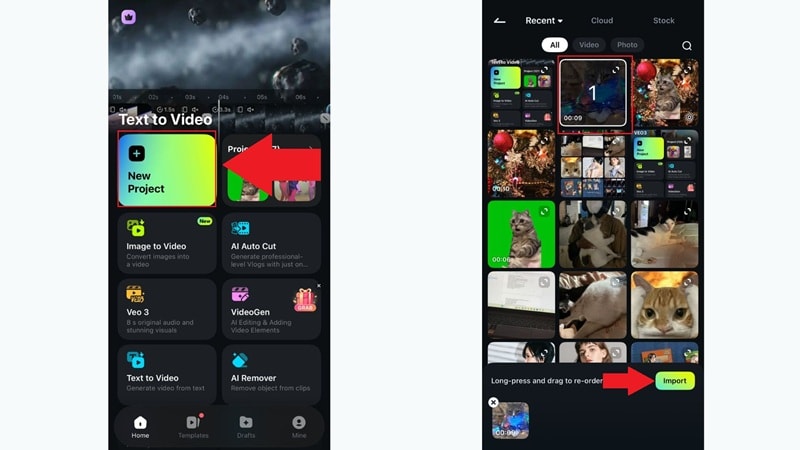 open filmora mobile and upload picture