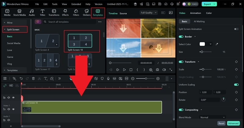 use split screen template