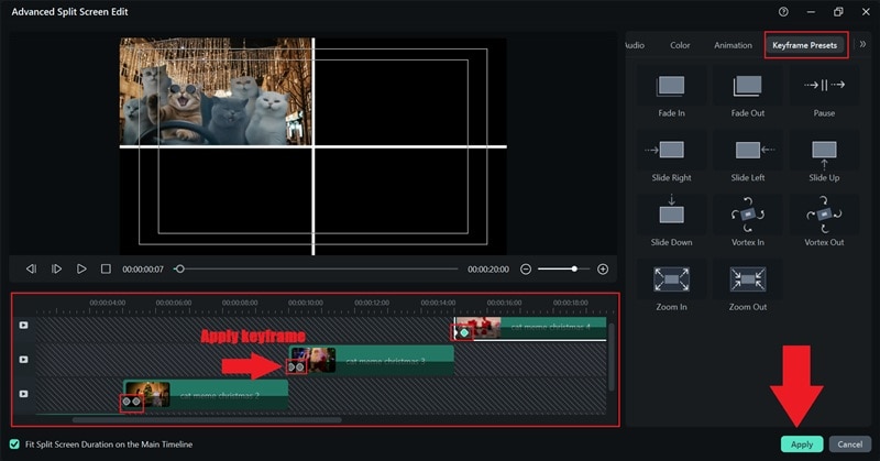 set when each clip appears