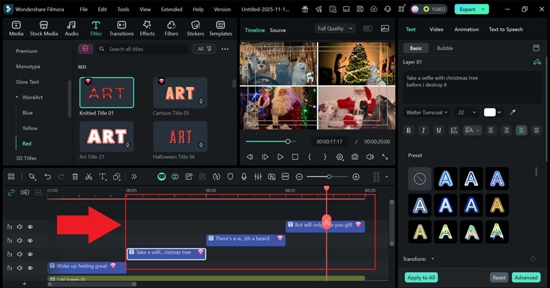 apply funny caption to all clips