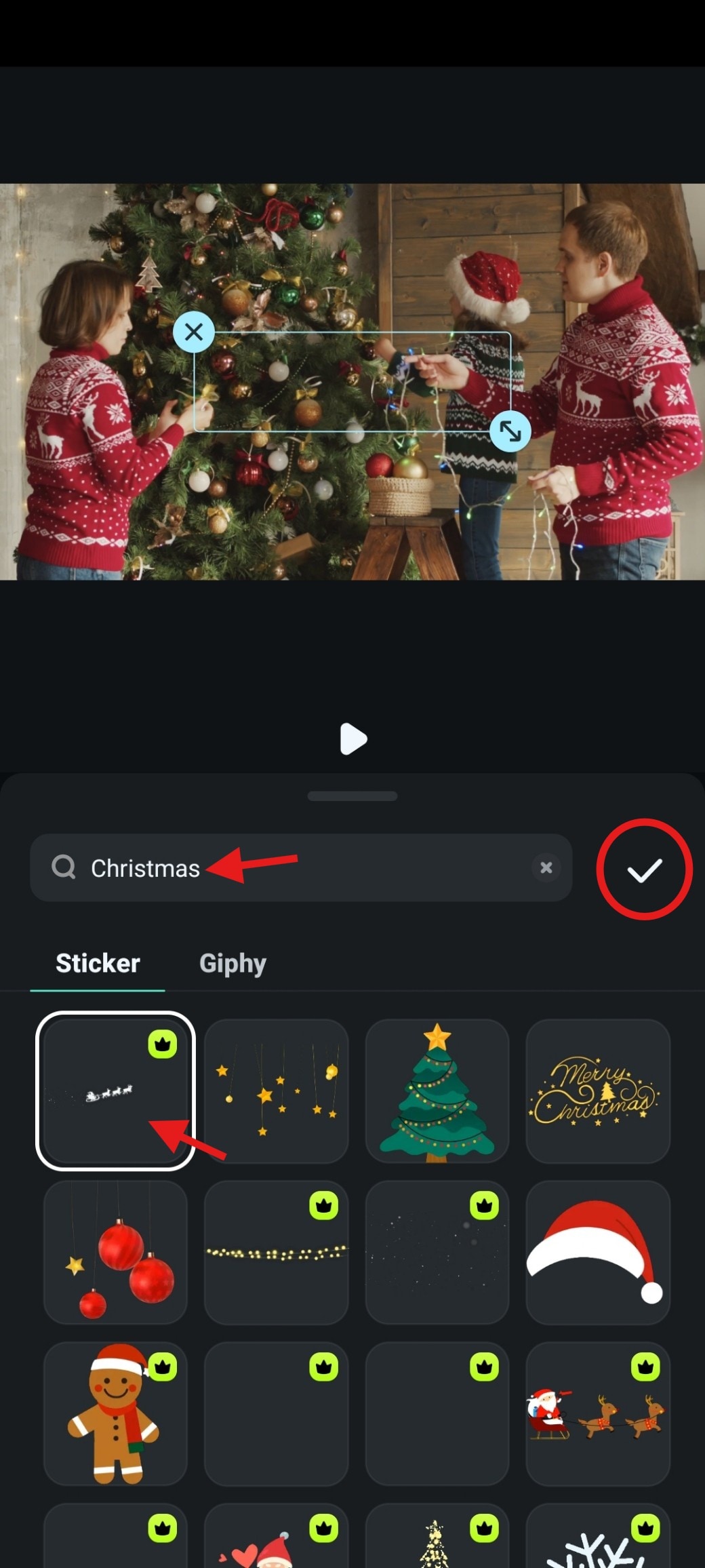 add a christmas sticker in filmora