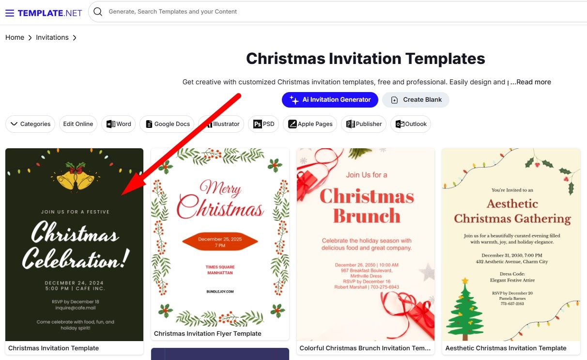 select a christmas party invitation template