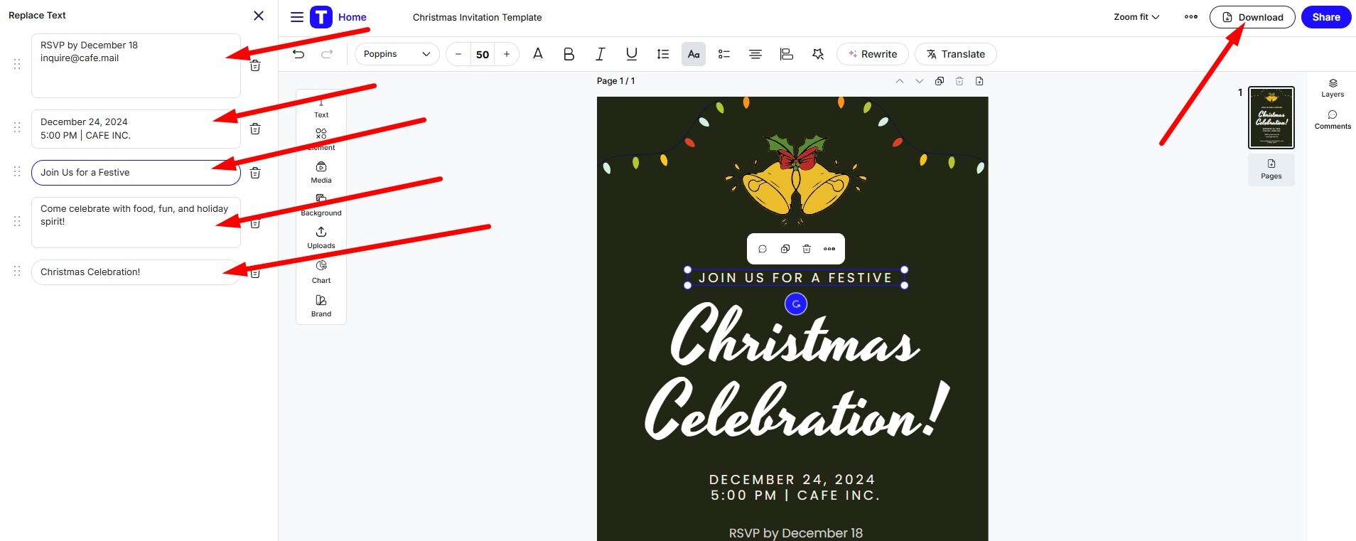 edit and download a christmas card
