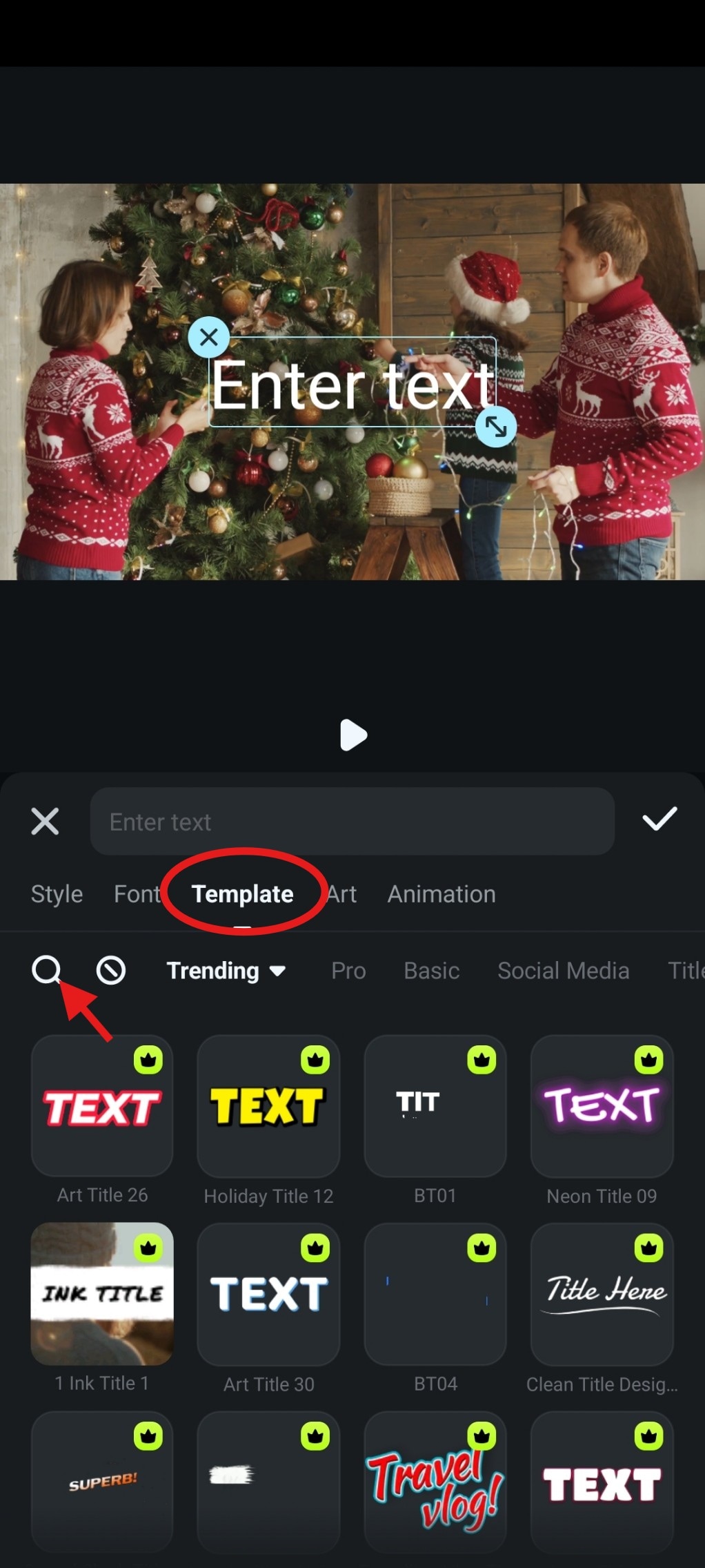 find text templates and initiate search