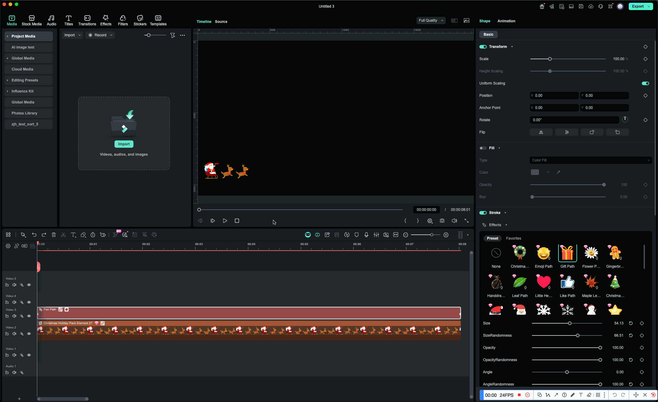 Filmora custom path motion Christmas animation preview