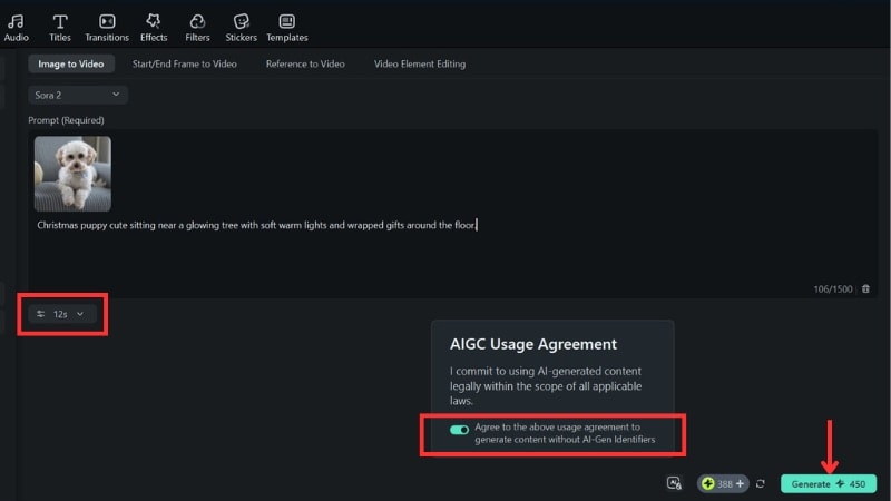 adjust settings and generate