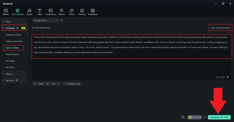 write prompt and click generate