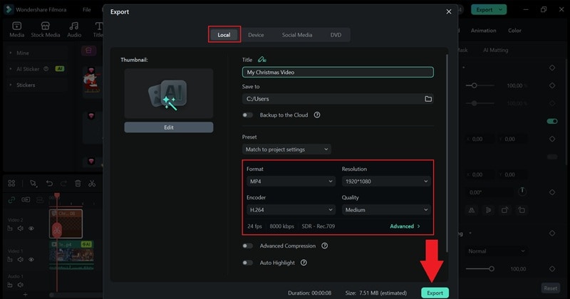 export your video to your device